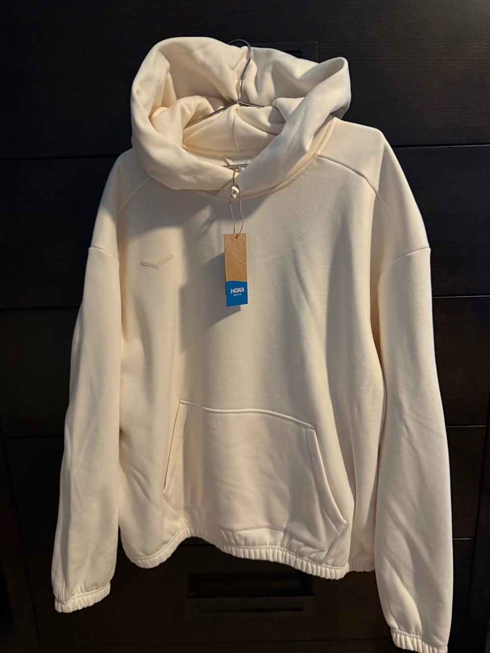 HOKA U Essential Fleece Hoodie Eggnog Cream Men's Large 1144171 NWT